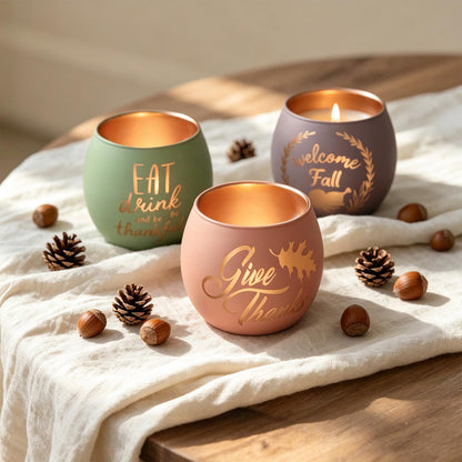 Thanksgiving Votive Candle Holder Set of 6 for Fall Table Centerpiece Decor