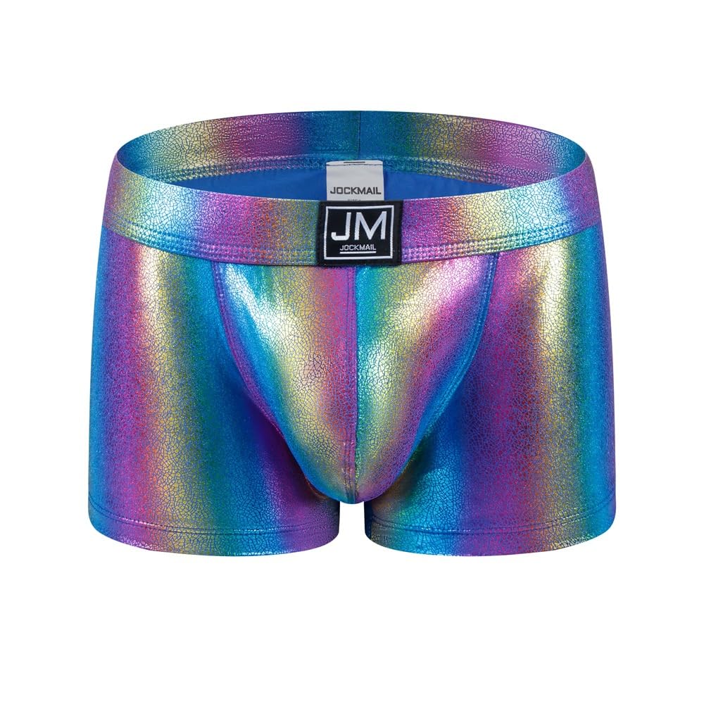 JOCKMAIL Mens Boxer Briefs Men's Underwear Liquid Metallic Hot Body Boxer Swimsuit for Stage Performance and Party Wear (US, Alpha, X-Large, Regular, Regular, Rainbow)