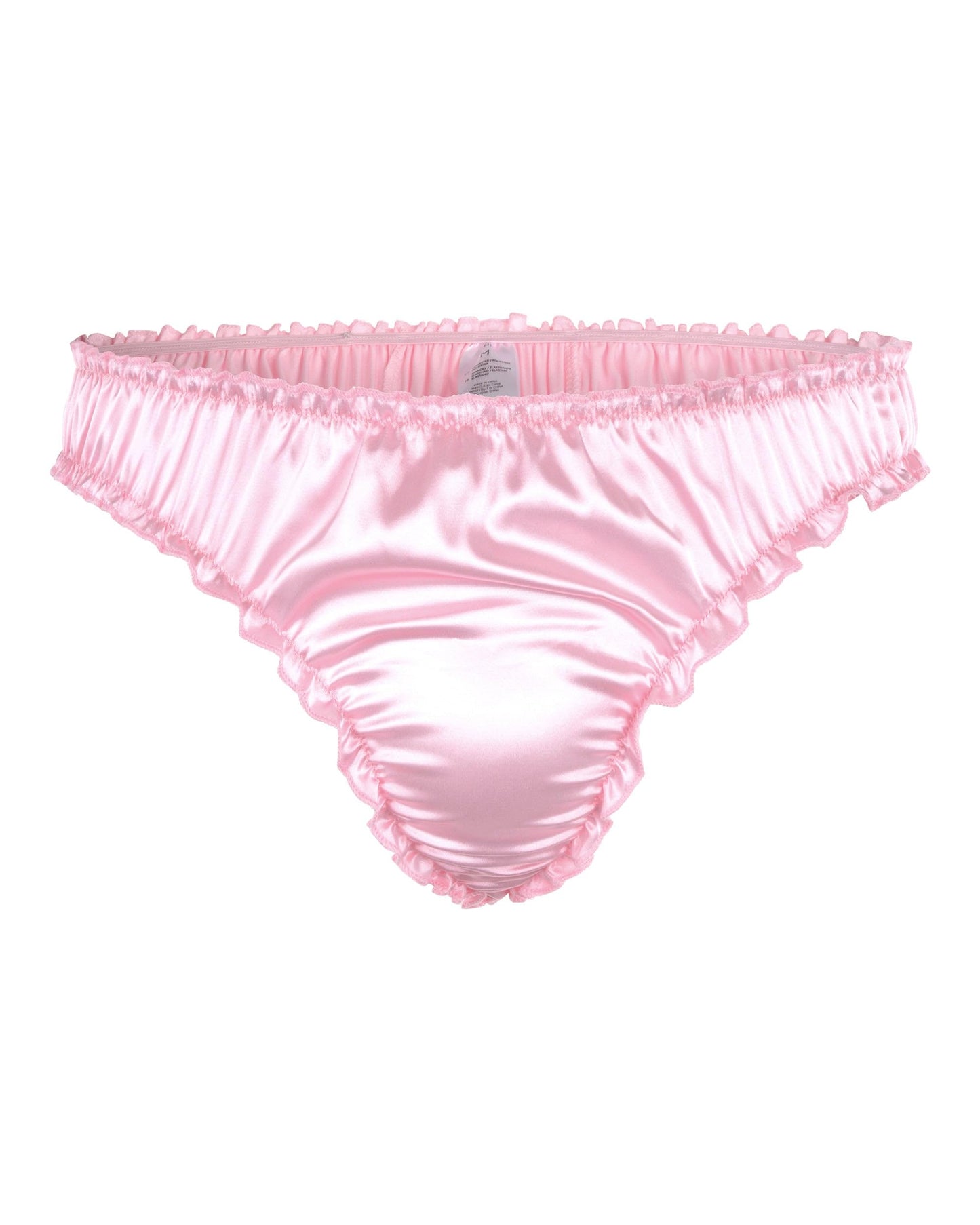 Satini Men's Satin Ruffle Sissy Thong Tanga Knickers Briefs Panties (Baby Pink, L)