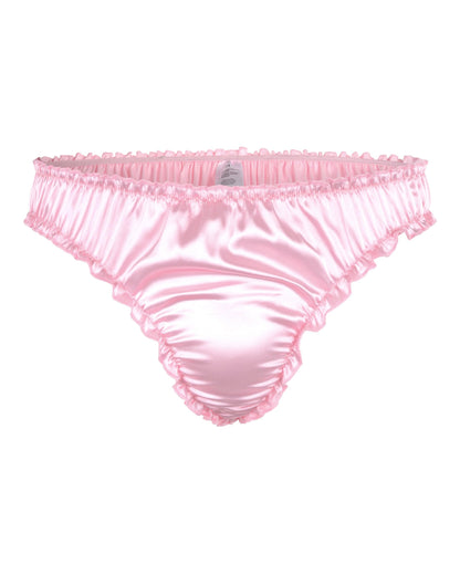 Satini Men's Satin Ruffle Sissy Thong Tanga Knickers Briefs Panties (Baby Pink, L)