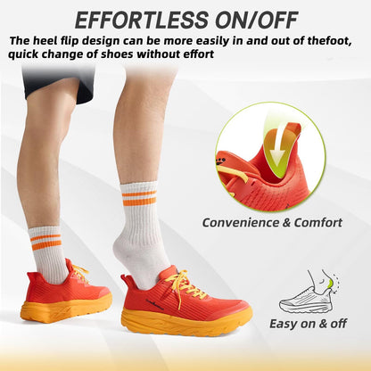 Men's Orthopedic Diabetic Wide Sneakers: Comfortable Arch Support Neuropathy Outdoor Sneakers, Breathable Plantar Fasciitis Hammer Toes Walking Shoes Orange Red Size 11.5