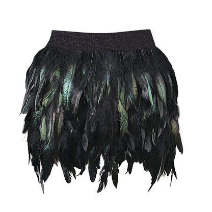 Faux Feather A Line Mini Skirt Medium Black