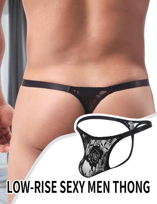 Mens Sexy Thong Underwear G-String Briefs Black Print Low Rise Sexy Hot Shorts for Mens Soft T-Back Thong 2 Piece（Black White S）