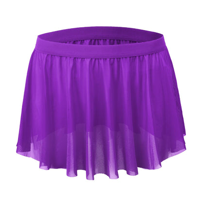 Men’s Mesh Skirt Sexy Sheer Mini Skirt Cross-Dressing Sissy Tulle Lingerie See Through Skirt Nightwear Gay Underwear Purple
