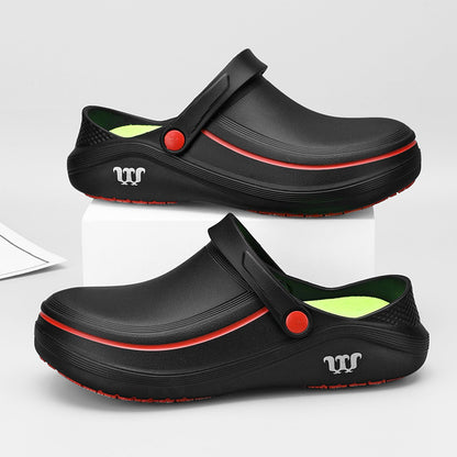 SECHRITE Men's and Women's Work Clogs - Unisex Garden Chef Shoes for Women and Men Non Slip Waterproof Slip on Mules Nurse Kitchen Food Service Restaurant Shoes Zapatos de Chef Cocina Black 43-44