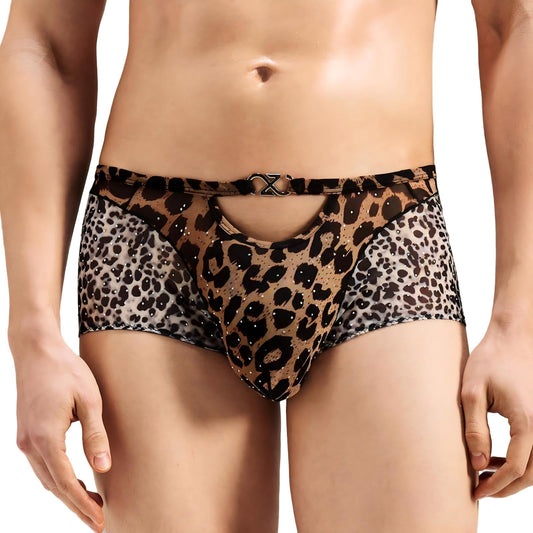 BSZN Men's Boxer Briefs, Brown Gray Leopard Print