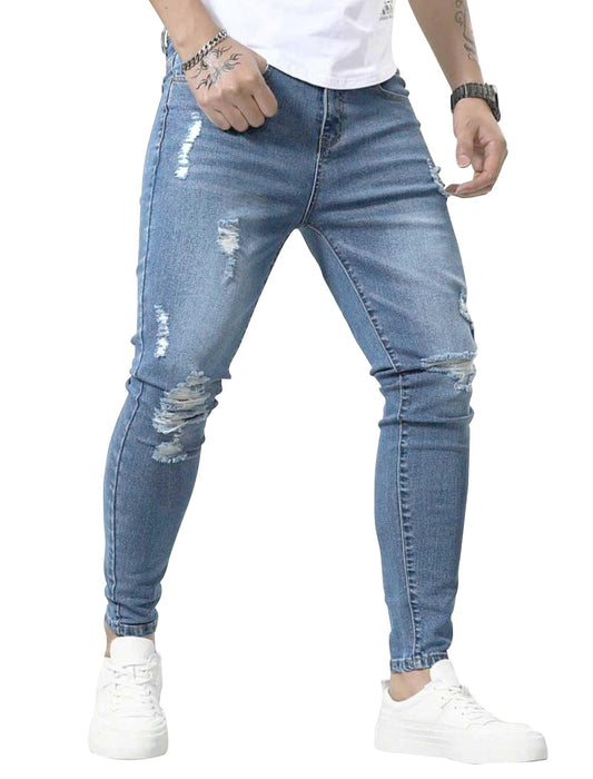 HUNGSON Skinny Jeans for Men Stretch Slim Fit Ripped Distressed(LBlue,40)