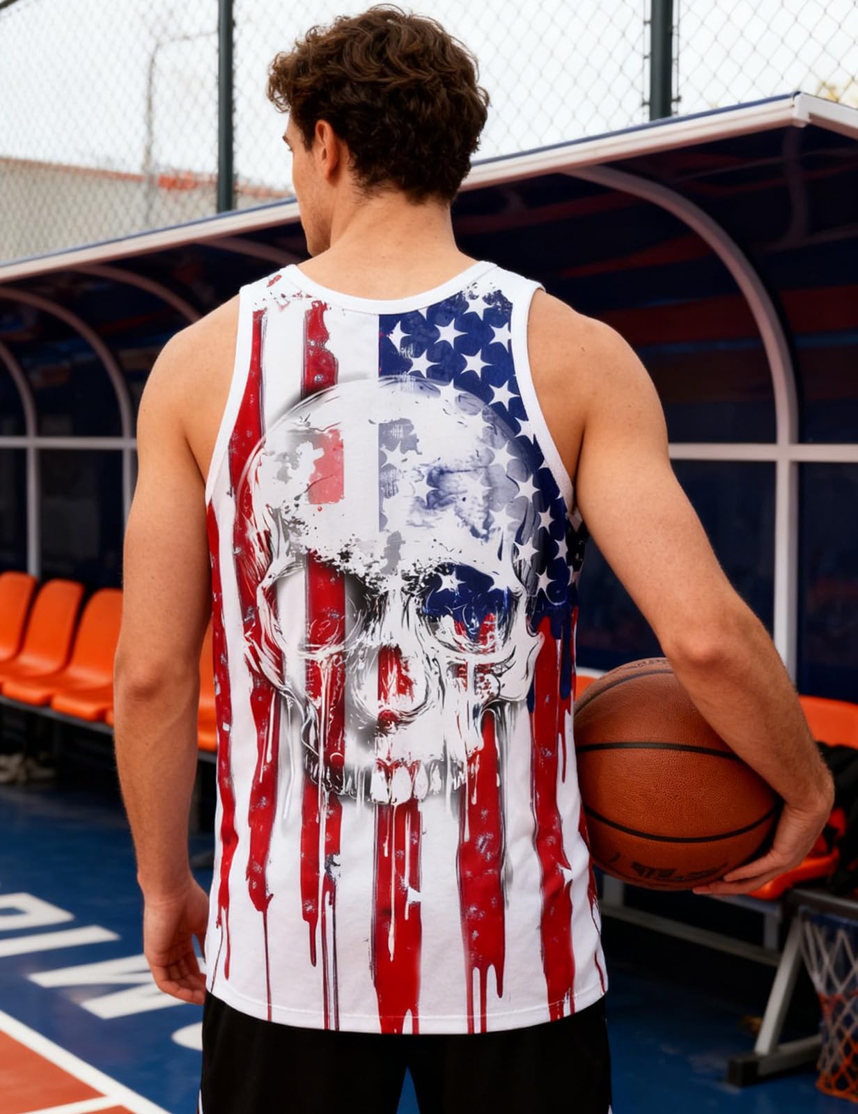 Men's American Flag Tank Tops 4th of July Sleeveless Shirt Stripe and Stars Skull Graphic Summer Cool USA Patriotic Tee Workout Athletic Training Sports Undershirts