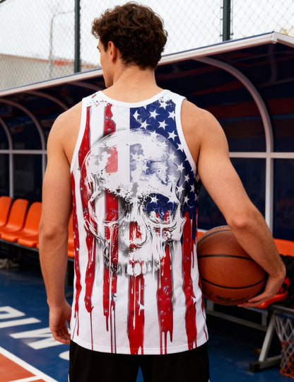 Men's American Flag Tank Tops 4th of July Sleeveless Shirt Stripe and Stars Skull Graphic Summer Cool USA Patriotic Tee Workout Athletic Training Sports Undershirts