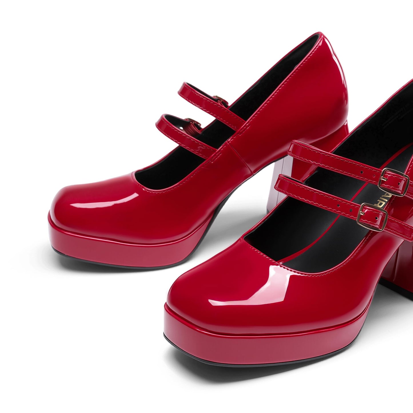 Women's Platform Mary Jane Chunky Heels,Size 9,Red-Pat