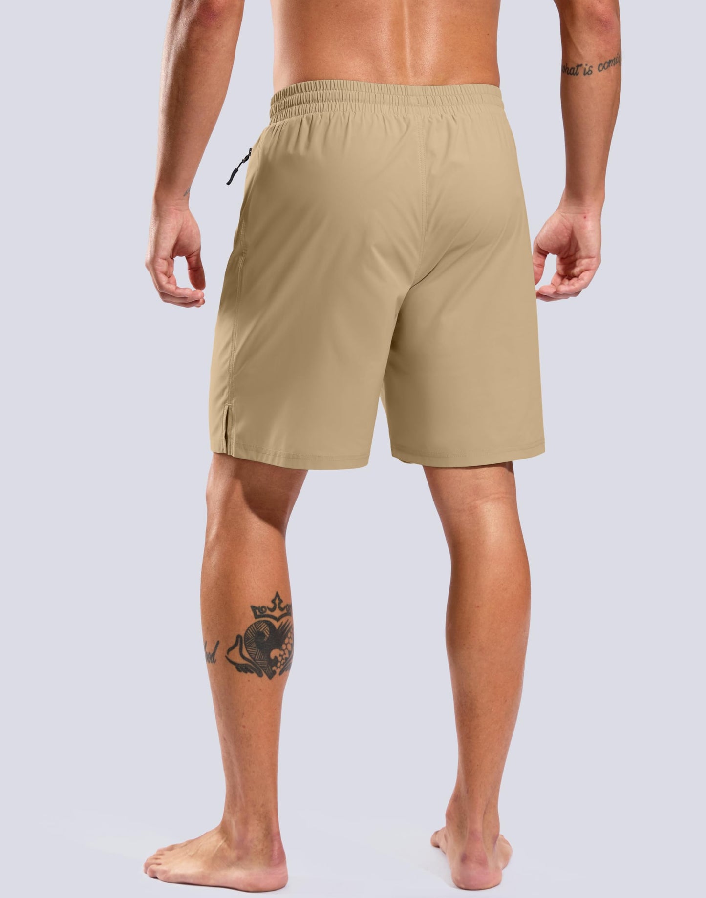 Mens Swim Trunks with Compression Liner -  Quick Dry Board Shorts Swimsuit Bathing Suit for Men - Khaki