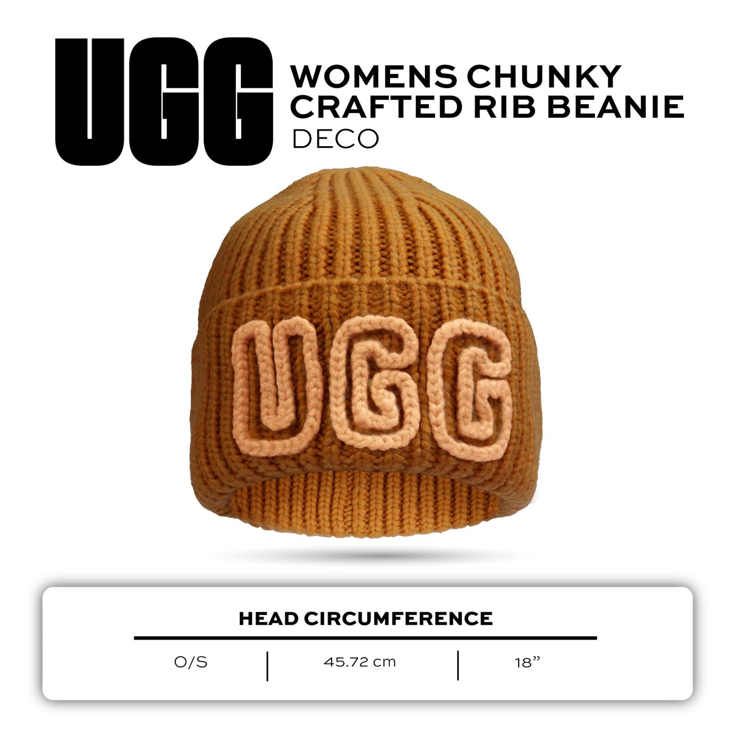 UGG, Womens, Chunky Crafted Rib Beanie, Deco, One Size