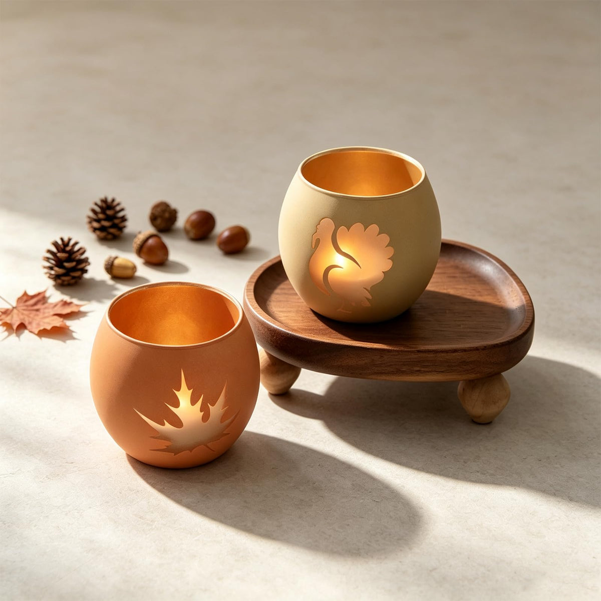 Thanksgiving Votive Candle Holder Set of 6 for Fall Table Centerpiece Decor