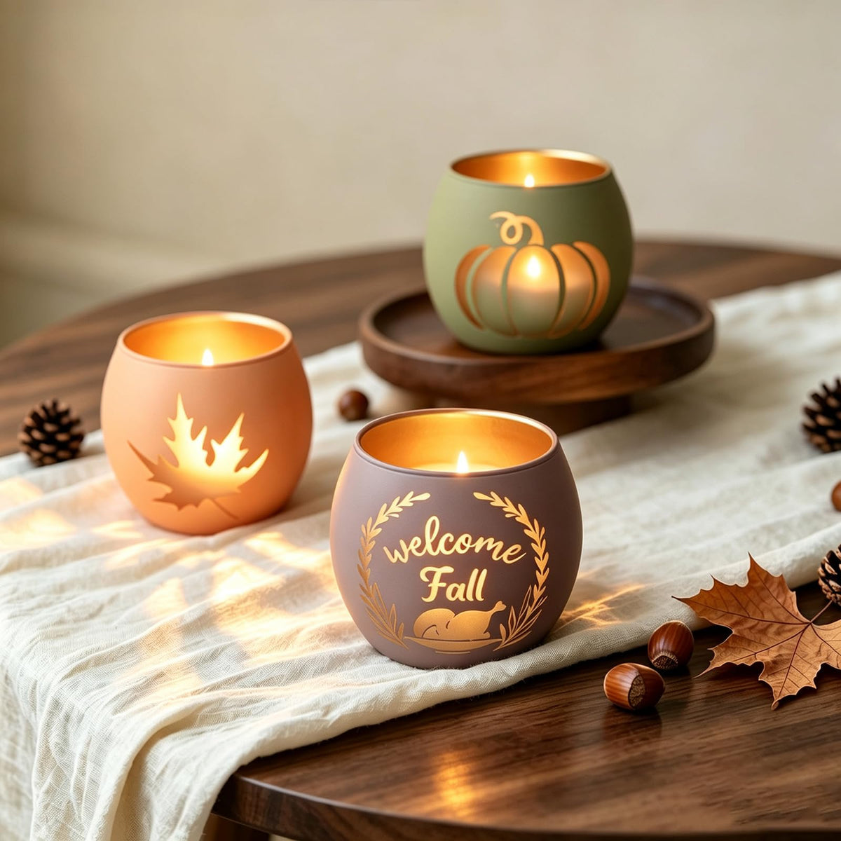 Thanksgiving Votive Candle Holder Set of 6 for Fall Table Centerpiece Decor