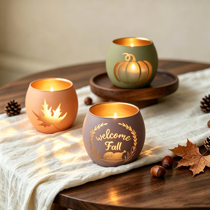 Thanksgiving Votive Candle Holder Set of 6 for Fall Table Centerpiece Decor