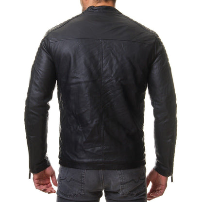 DECIMAL Men's Black REAL Lambskin Leather Biker Jacket VINTAGE GENUINE MOTORCYCLE JACKETS FOR MEN (US, Alpha, X-Large, Regular, Regular, B59 BLACK)