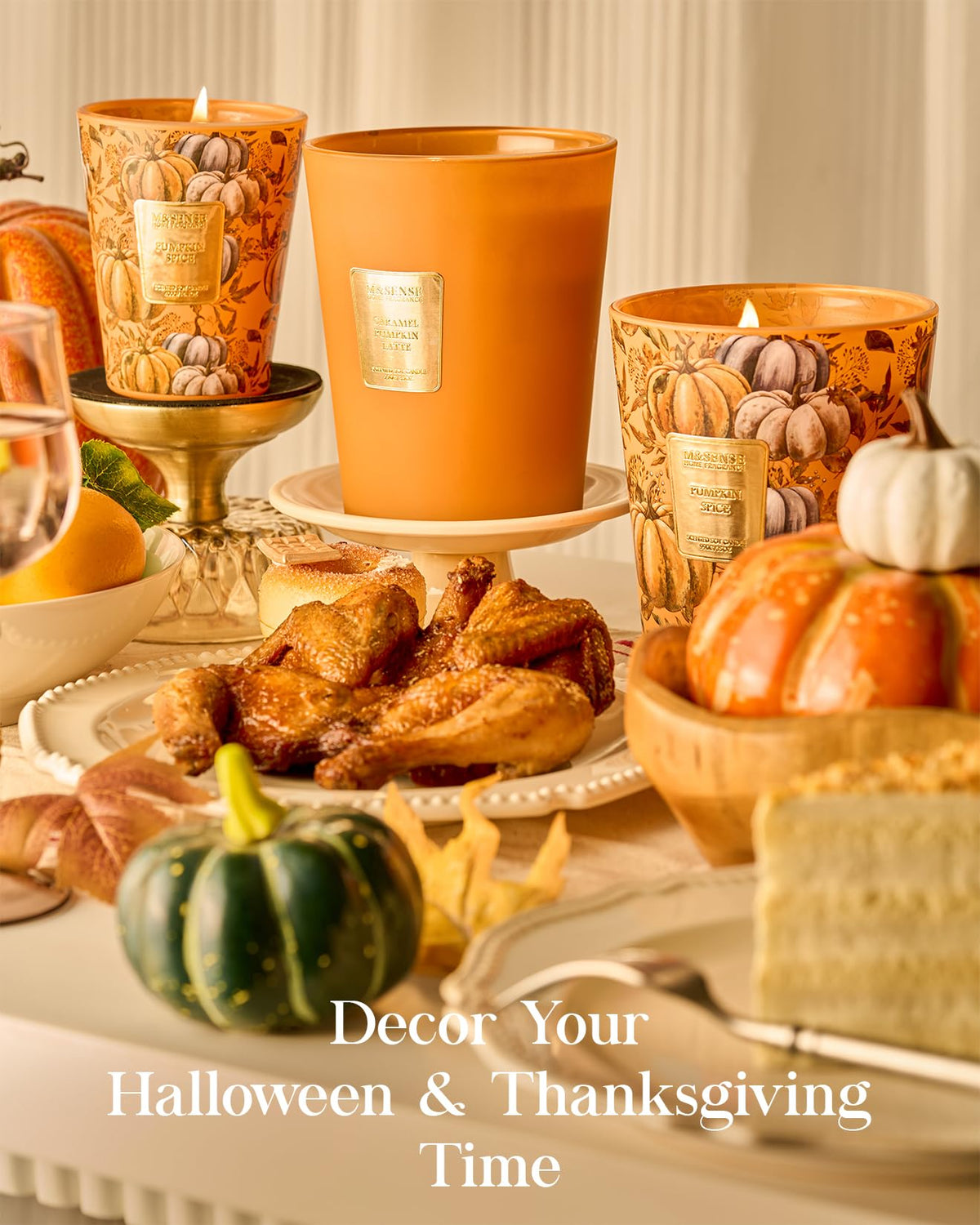 M&SENSE Caramel Pumpkin Latte Soy Candle, 35oz 3-Wick, Fall Festive Harvest