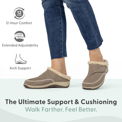 Orthofeet Women's Orthopedic Taupe Faux Fur Lined Charlotte Slippers, Size 9