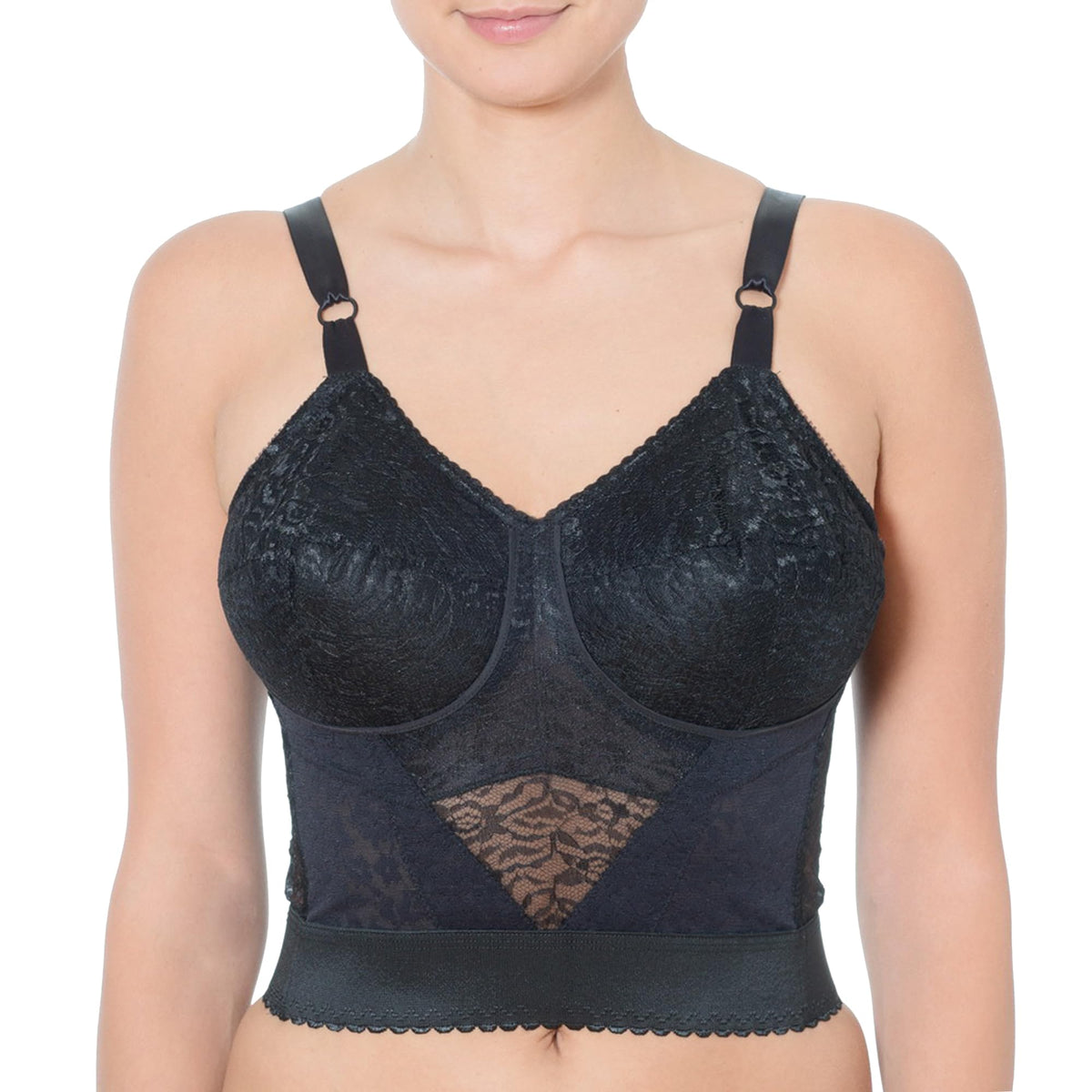 2202 Longline Wireless Bra | Extra-Firm Shapewear Support | Made in USA | Expandable Cups & Posture Back | Black 38DD