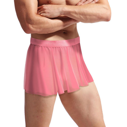 Mens Sissy Skirt Crossdressing Apparel See Through Mesh Mini Skirt Crossdresser Gay Underwear Sheer Panties Lingerie Pink