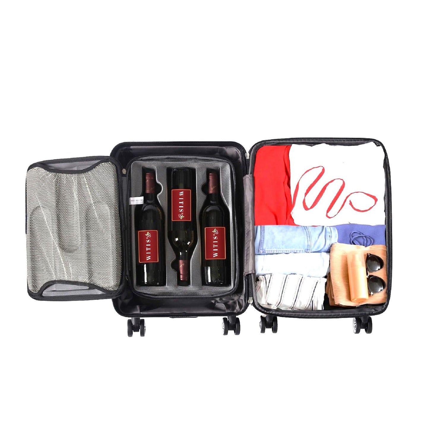 WITIS Wine Travel Luggage for 6-Bottle. Unbreakable Insulated Bag & Ice Pocket, TSA Lock, Spinner Wheels, Expandable (DG, 6)