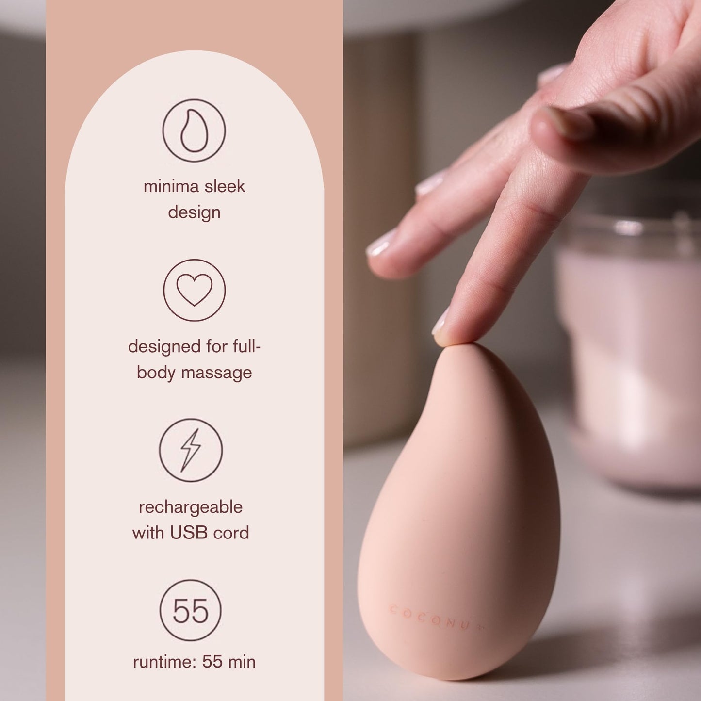 COCONU Wave Rechargeable Body Massager for Muscle Relaxation & Self Care | 10 Vibration Modes | Platinum Silicone | Waterproof | USB Rechargeable | Travel Friendly