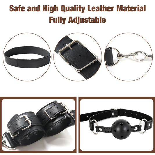 BDSM Anal Hook Sex Toys Neck to Wrist Bondage Set with Ball Gag for Couple