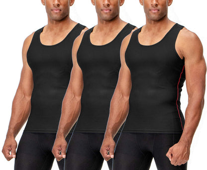 DEVOPS 3 Pack Men's Muscle Dry Fit Compression Tank Top (Large, Black/Black/Black)