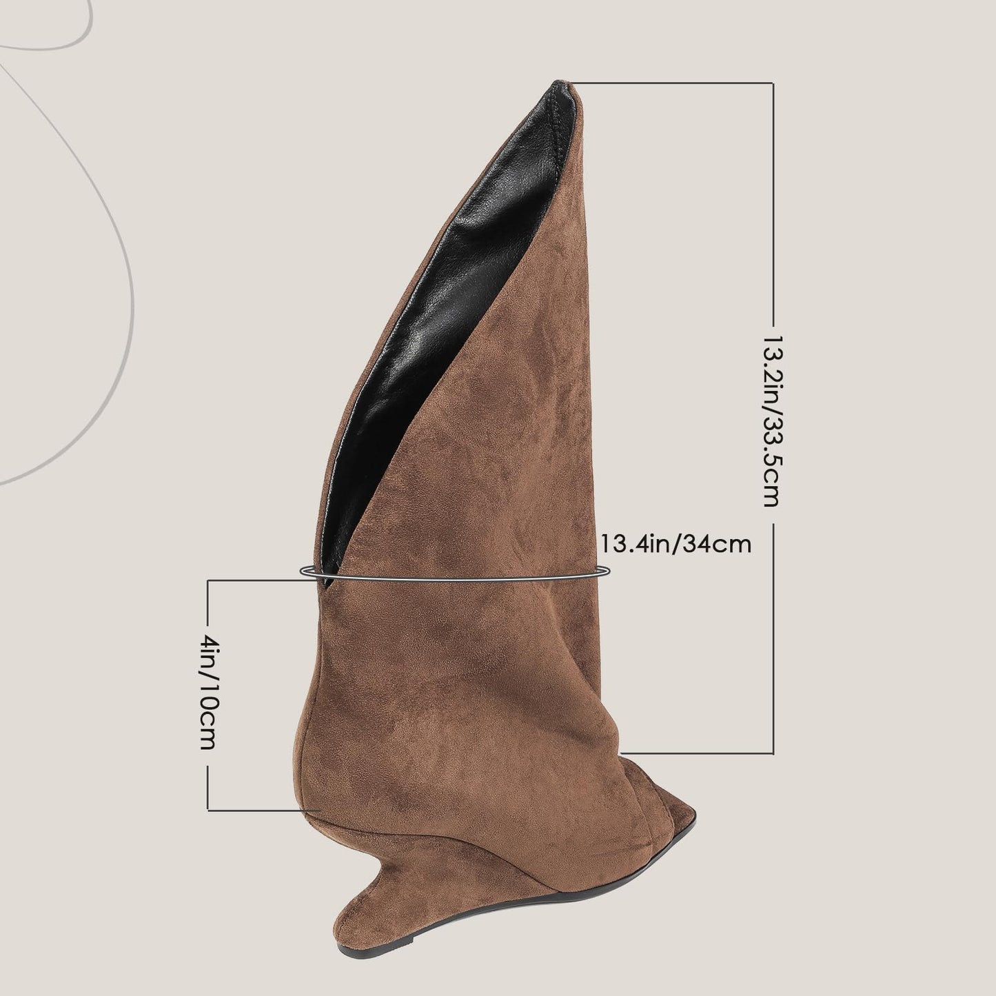 MEEYUS Women's Open Toe Wedge Boots Fold Over Knee High Pull On Tall Dress Boots Slouchy Peep Toe Wedge Heel Booties, Brown Suede, 7