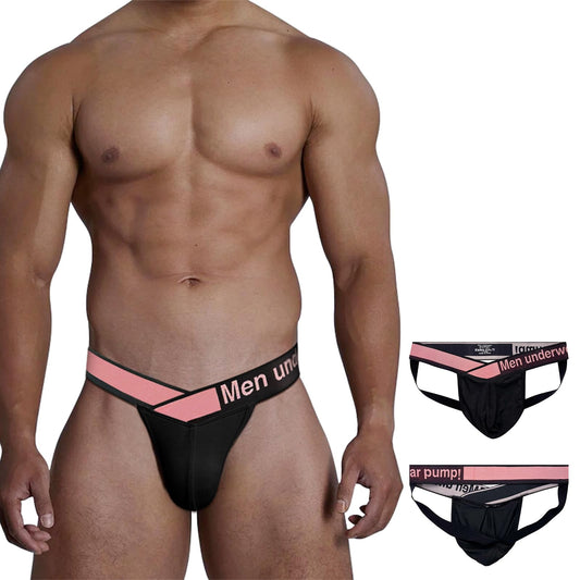 Meshal Men's Sexy Jockstrap Underwear With Breathable Bulge Pouch Low Rise Soft Fabric Athletic Supporters Thongs L Black