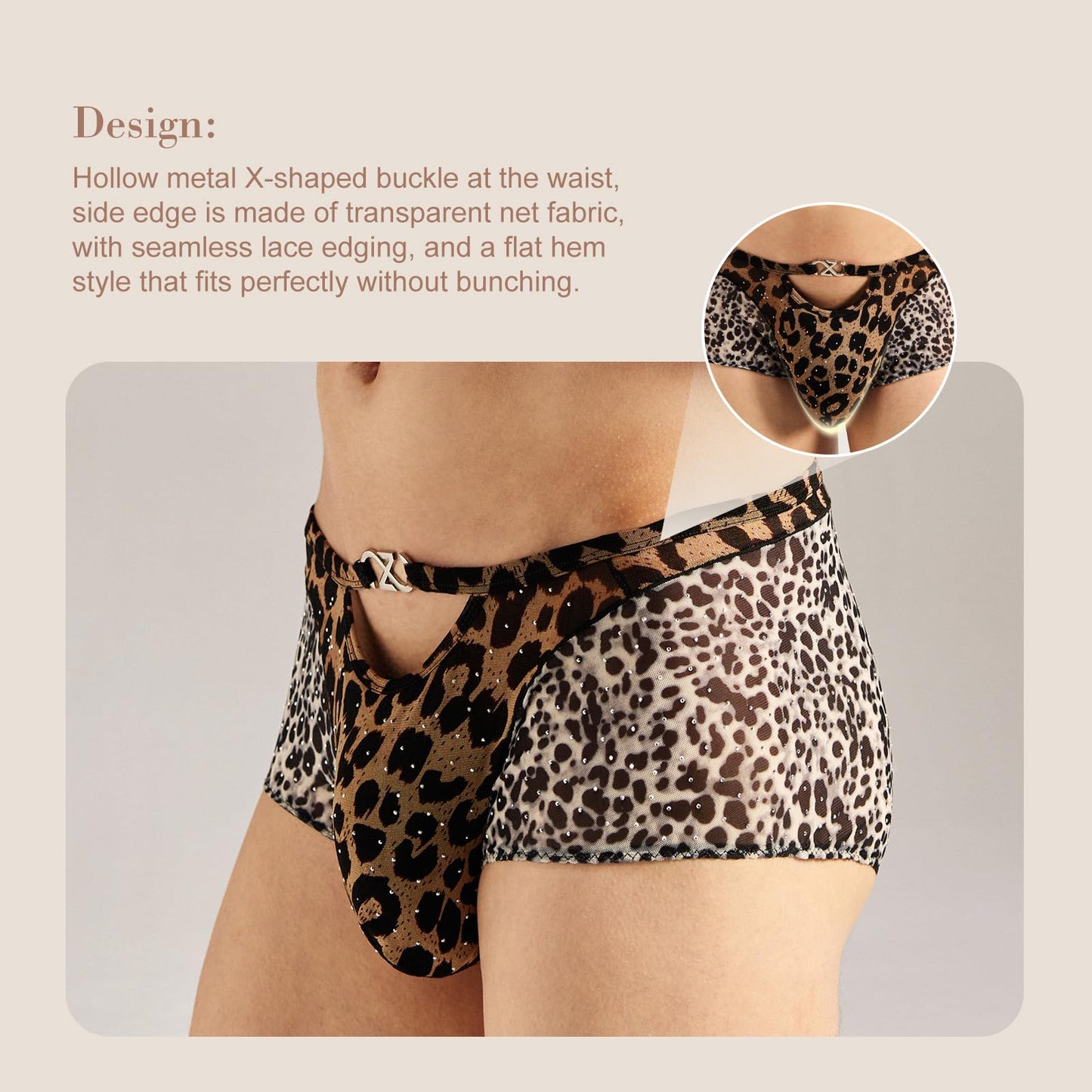 BSZN Men's Boxer Briefs, Brown Gray Leopard Print