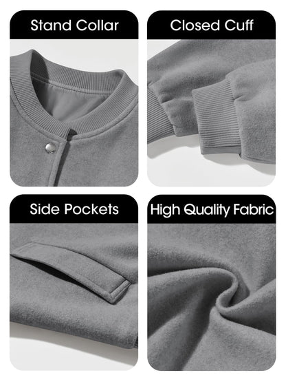 Womens Cropped Bomber Jacket Varsity Short Pea Coats Button Down Winter Casual Outerwear