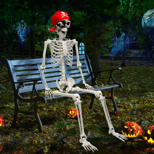 5.5 FT Skeleton Halloween Decorations, Posable Full Body Life-Size Skeleton Prop with Movable Joints for Halloween Decorations Haunted House Outdoor Yard Prop