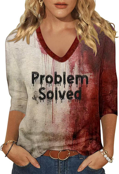 Women's Problem Solved Bloody V Neck Shirt,Red01,M