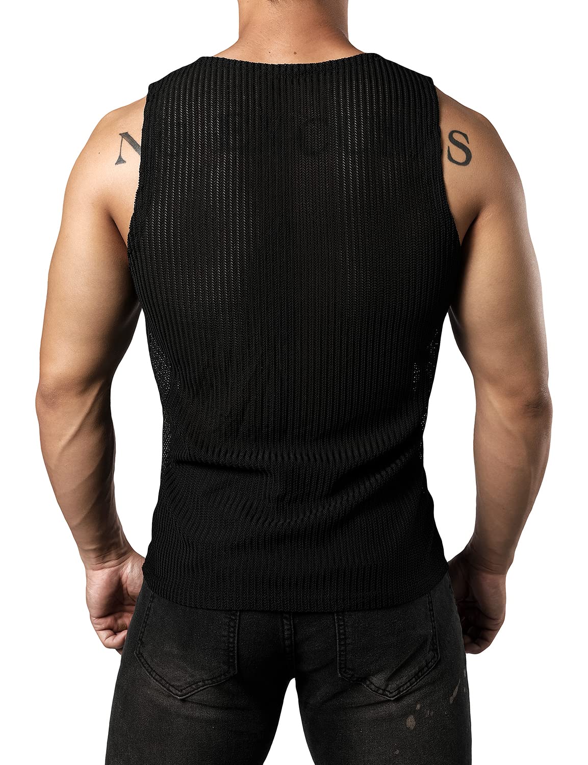 JOGAL Men's Mesh Fitted Sleeveless Muscle Tank Top Small Black