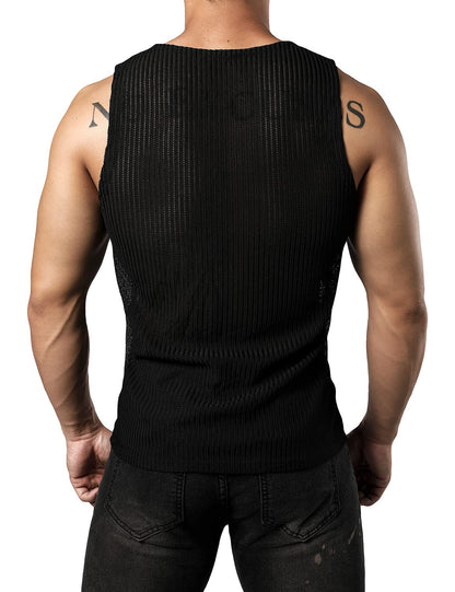 JOGAL Men's Mesh Fitted Sleeveless Muscle Tank Top Small Black