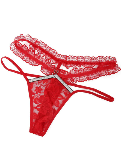 Mens Lace Frilly Sissy Panties Pouch Thong, Feminine G string Underwear For Men Sexy Lingerie (US, Alpha, One Size, Regular, Regular, Red)