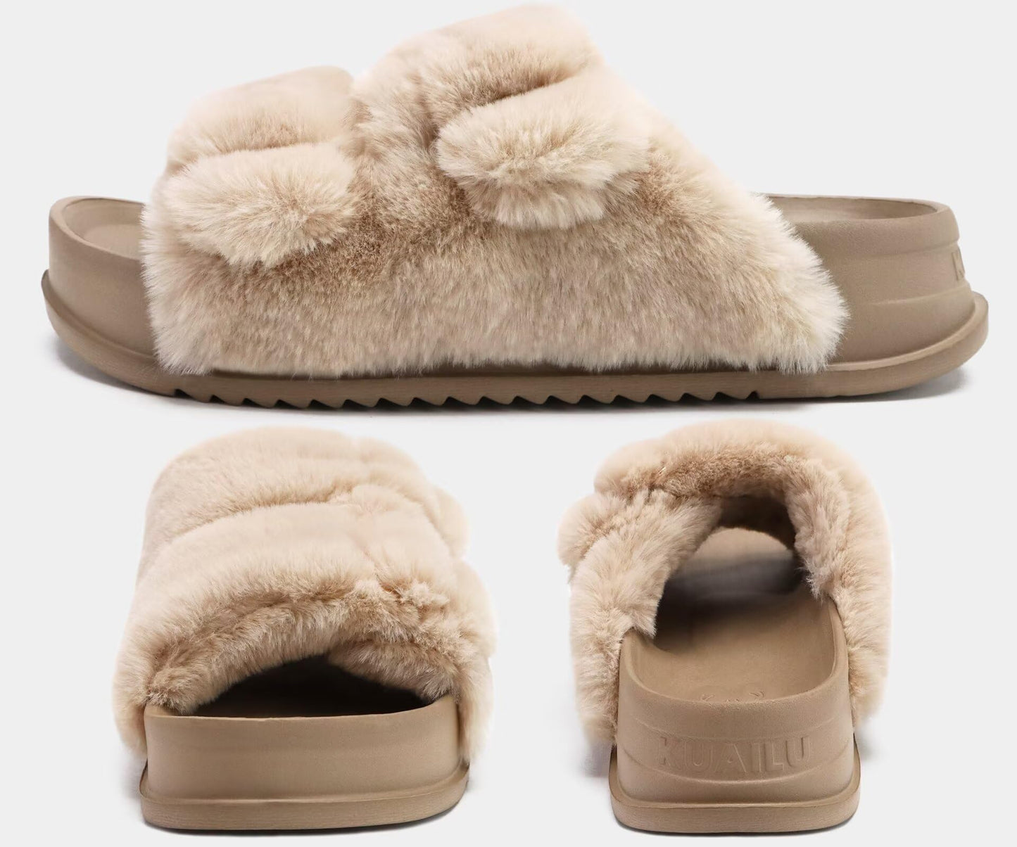 KuaiLu Womens Orthotic Slides Fuzzy House Slippers For Plantar Fasciitis