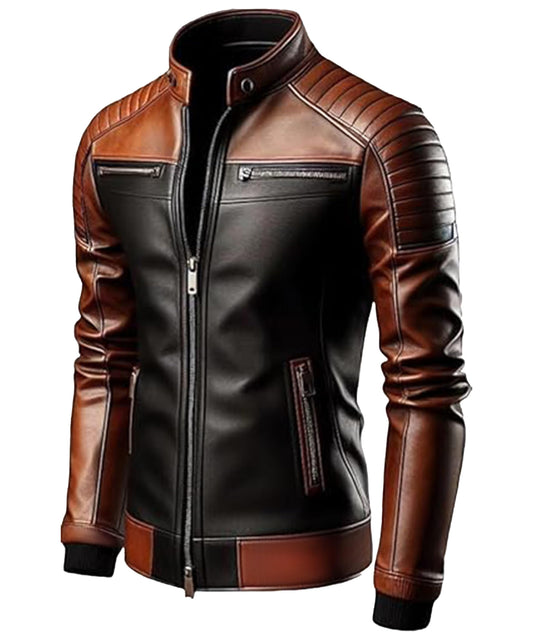 TRENDS GENESIS Men's Vintage Sheepskin Cafe Racer Biker Motorcycle Genuine Leather Jacket for Men | BR7 Brown, M