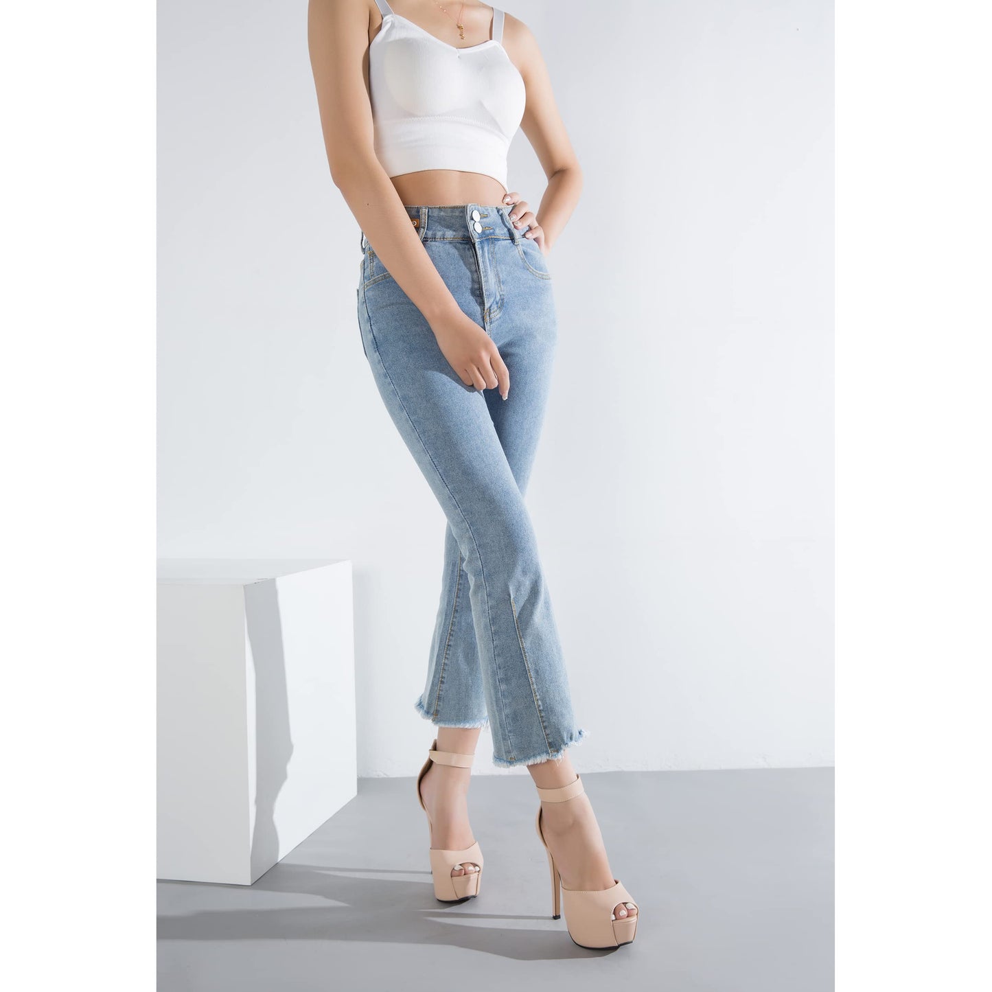 Women's Platform High Heel Sandals, Ankle Strap, Peep Toe, Stiletto Heels, Zip Matte Nude 44-11.5 US