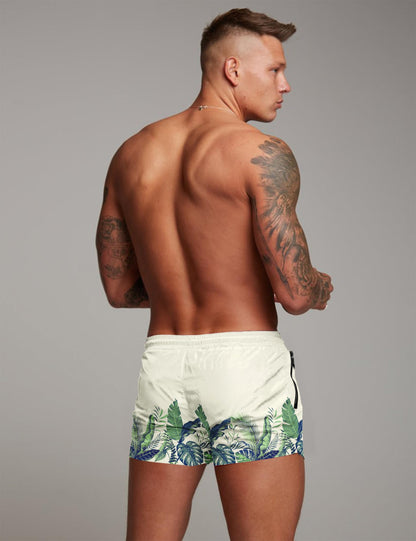 COOFANDY Men's Swim Trunk Quick Dry Swimwear Mesh Lining Bathing Suit Swimsuit Board Beach Sport Short Green Leaves/L