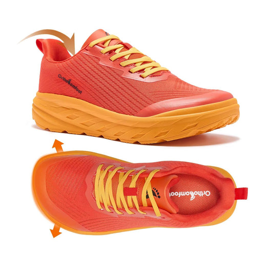 Men's Orthopedic Diabetic Wide Sneakers: Comfortable Arch Support Neuropathy Outdoor Sneakers, Breathable Plantar Fasciitis Hammer Toes Walking Shoes Orange Red Size 11.5
