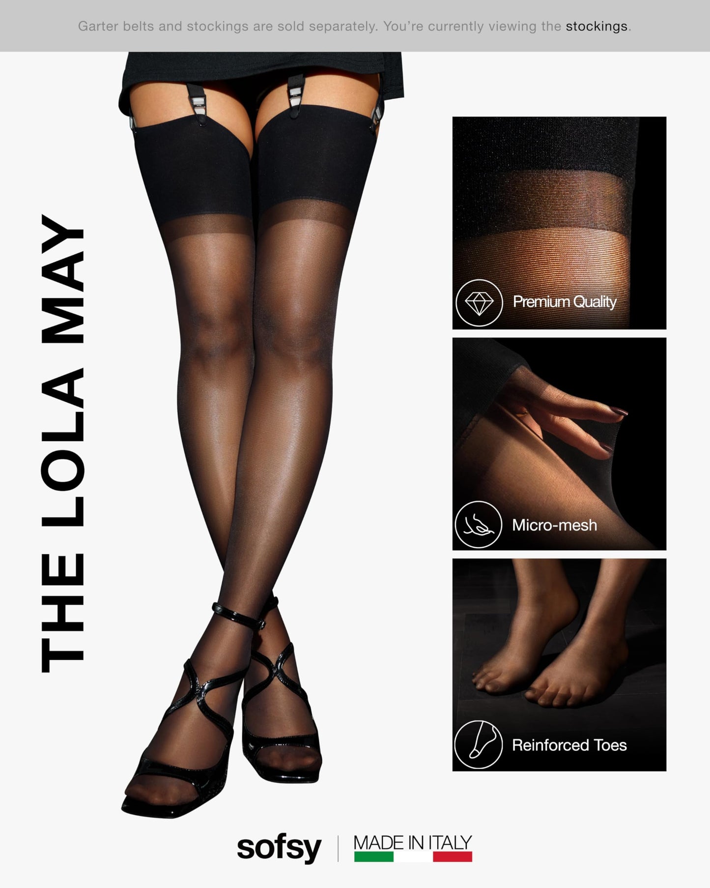 sofsy Silky-Soft Black Thigh Highs for Garter Belt, Small
