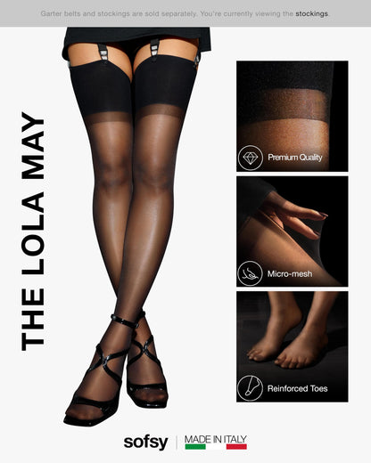 sofsy Silky-Soft Black Thigh Highs for Garter Belt, Small