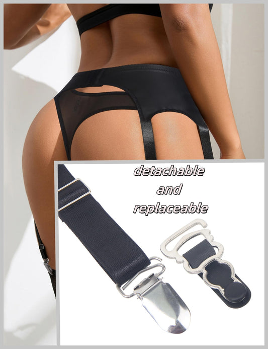 Womens Faux Leather Garter Belt with 12 Metal Clips Replaceable