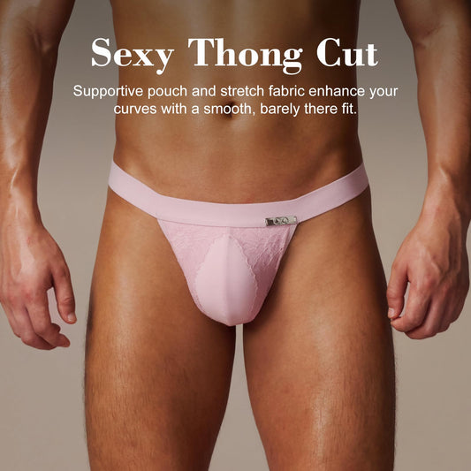BSZN Men's Lace Side Jockstrap, Pink,Sexy Brief for Men