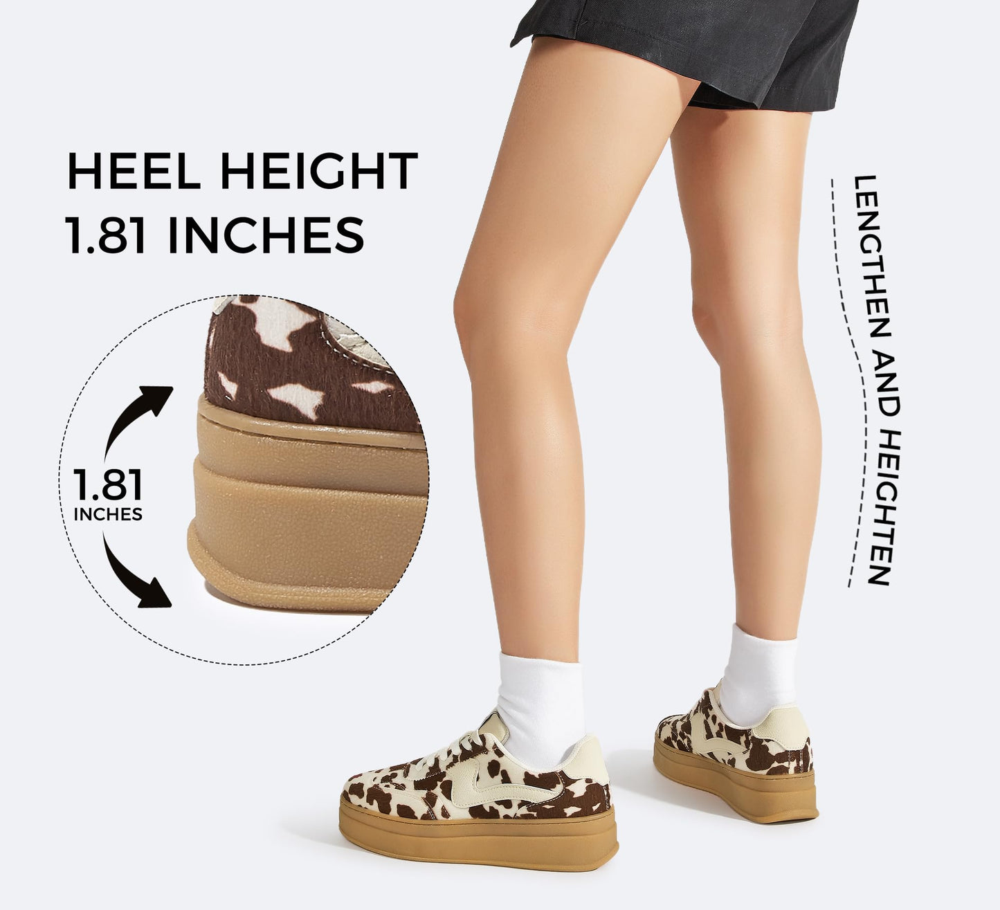 LUCKY STEP Women's Platform Fashion Sneakers Thick Sole Suede Faux Leather Classic Rubber Gum Sole Low Top Casual Walking Shoes(Brown Cow Print,11 B(M) US)