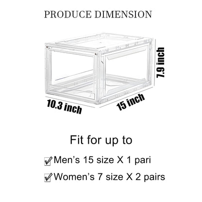12 Pack Acrylic Clear Shoe Boxes– Ultra Clear Plastic Stackable Sneaker Storage For Sneakerhead. Professional Grade Shoe Display Case with Magnetic Door .Boots and Hat Organizer.Fits US Size 15