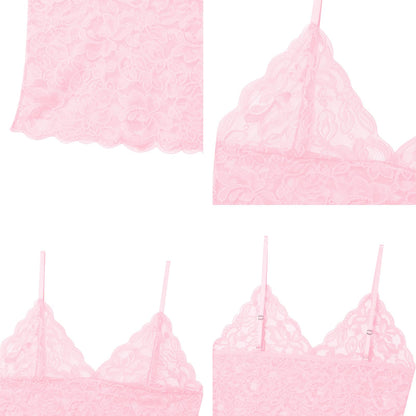 ABAFIP Men’s Sissy Lace Cami Top Floral Sheer Camisole Ruffle V-Neck Sleeveless Shirt See Through Undershirt Pink Medium