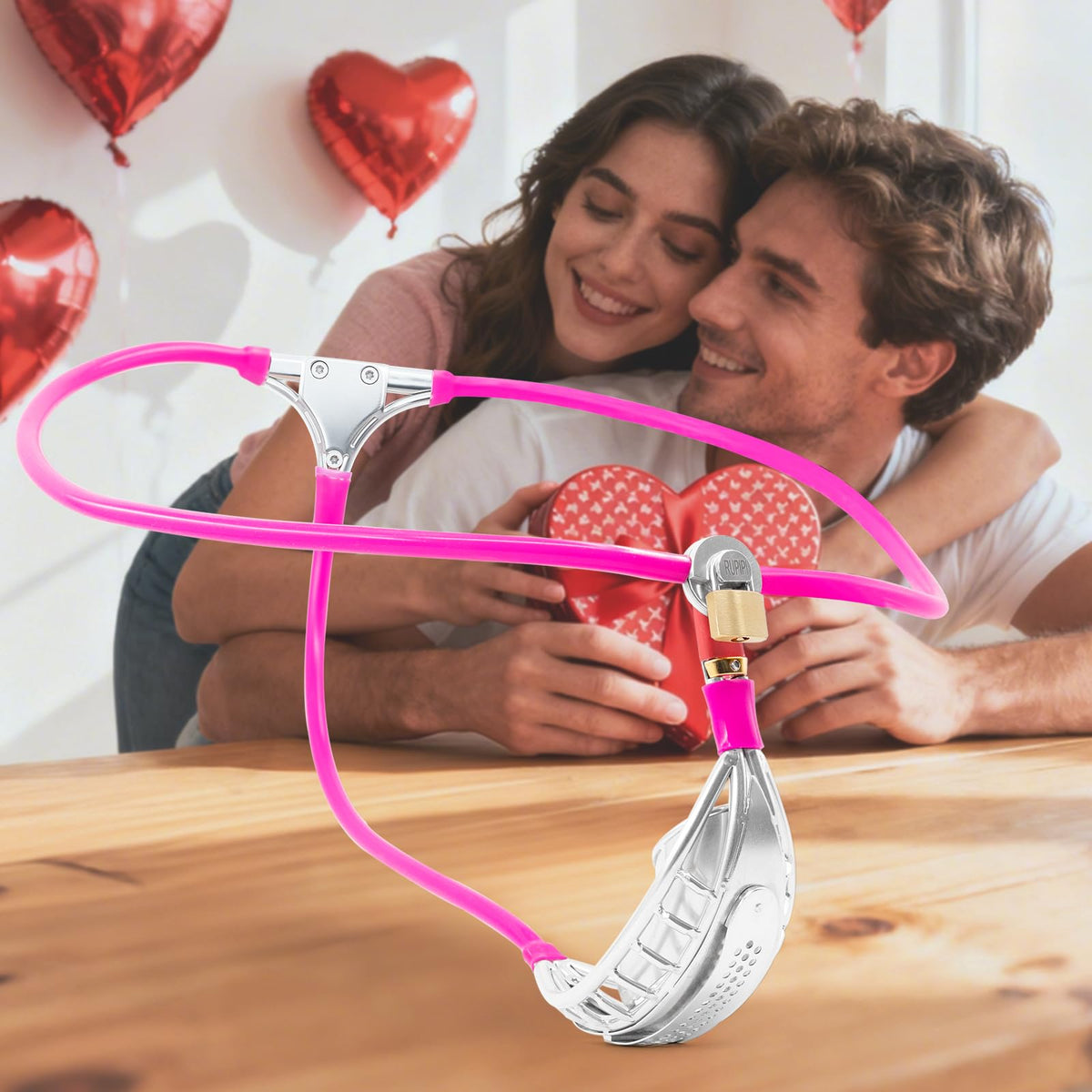 Male Chastity Belt, Adjustable Stainless Steel Waistband, Small, Pink